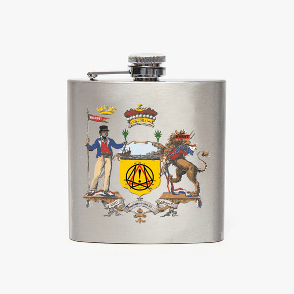 ADM J.K. WORST!NG CREST 6oz Stainless Steel Hip Flask
