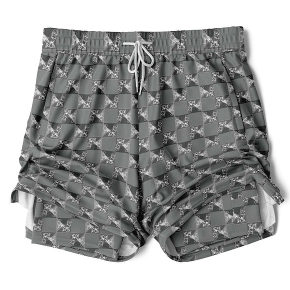 CHECKMATE 47PRINT 2-IN-1 SHORTS - GREY