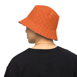 CHECKMATE 47PRINT REVERSIBLE BUCKET HAT ORANGE GREY