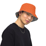 CHECKMATE 47PRINT REVERSIBLE BUCKET HAT ORANGE GREY