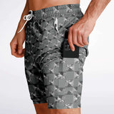 CHECKMATE 47PRINT 2-IN-1 SHORTS - GREY